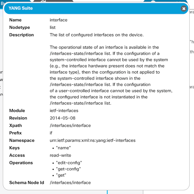 Screenshot of dialog box displaying properties of ietf-interfaces