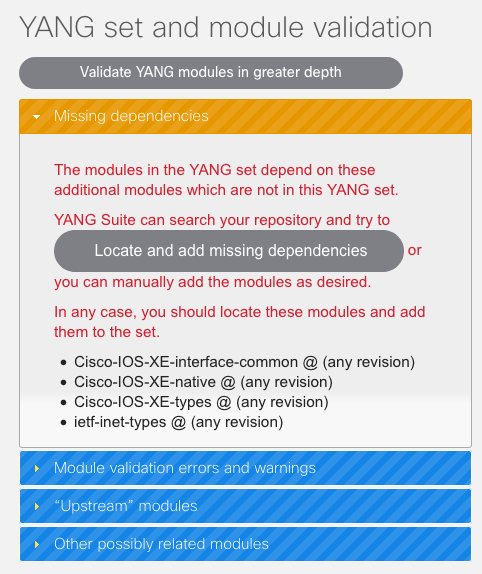 Screenshot showing yangset validation report