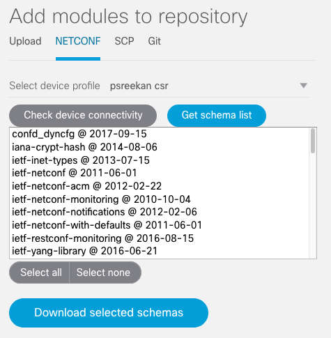 Screenshot showing updated schema listing for a device.
