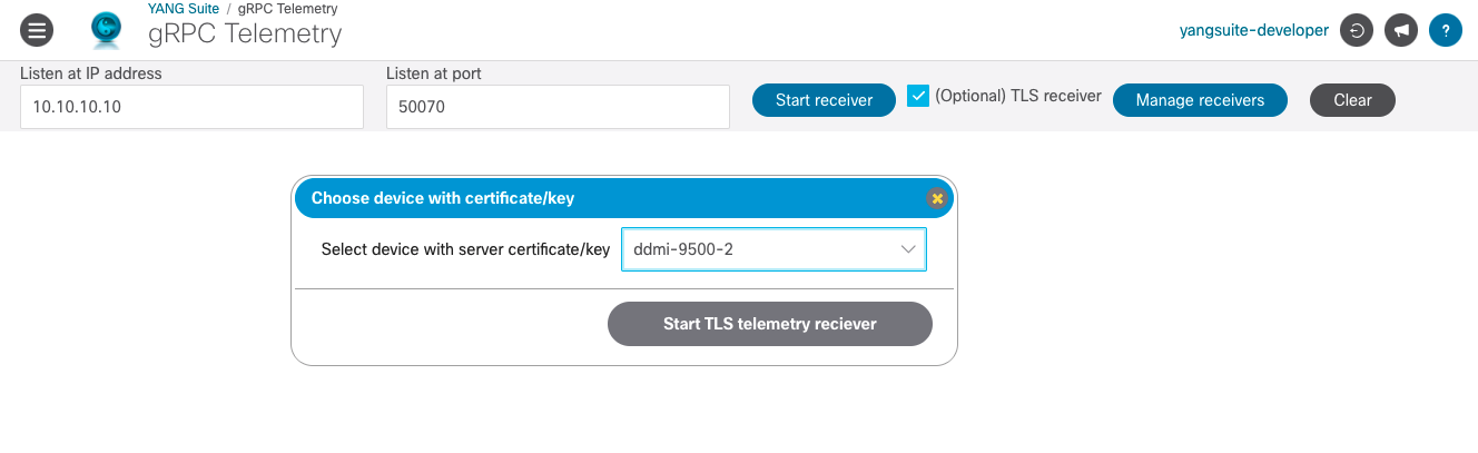 Telemetry over gRPC Secure Channel - YANG Suite - Cisco DevNet