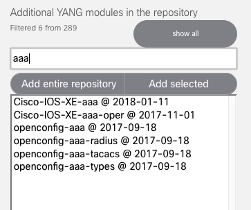 Screenshot demonstrating filtering of modules by name
