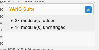 Screenshot showing dialog summarizing results of YANG module download to repository