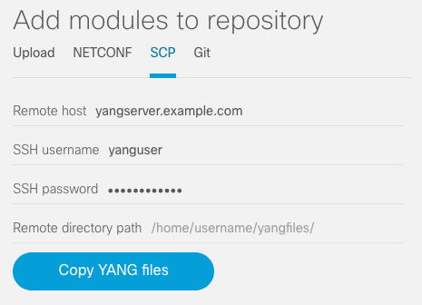 Screenshot showing an example of populated SCP parameters