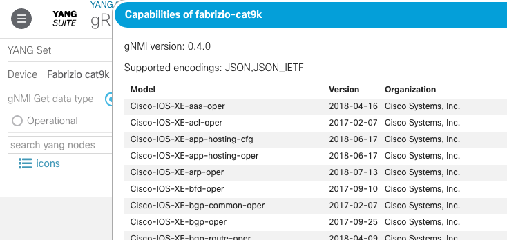 Screenshot of device capabilities report