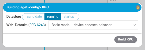 Screenshot of dialog prompting for get-config parameters