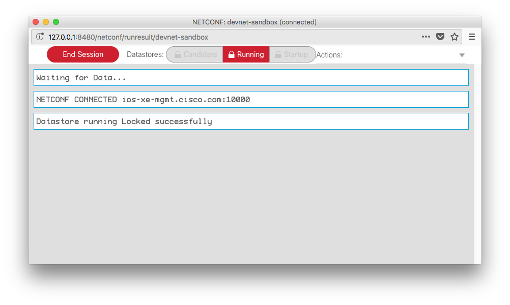 Screenshot showing a log message indicating successful locking and the "running" button now showing a locked state.