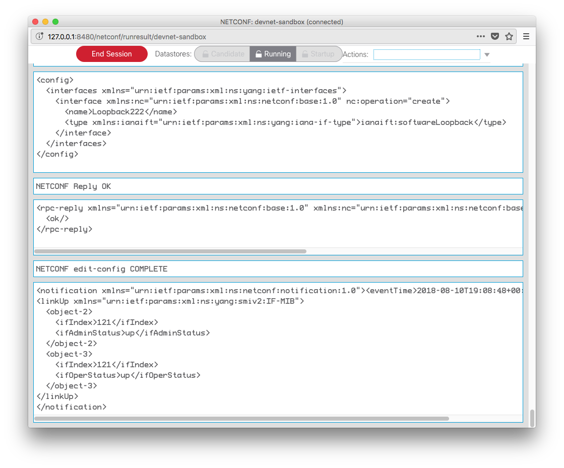 Screenshot showing a window with the events from the subscribed stream