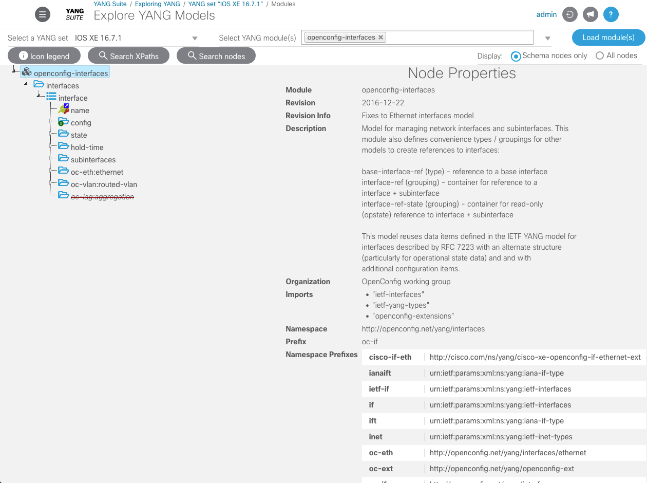 Screenshot of tree view and node information